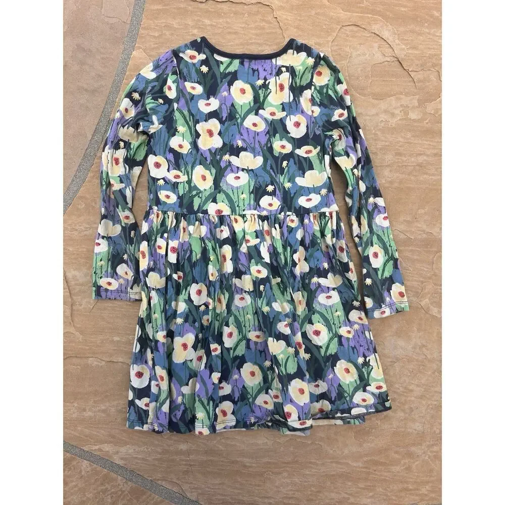 Tea Floral Dress sz 8 Long sleeve Crossover Navy Blue Green